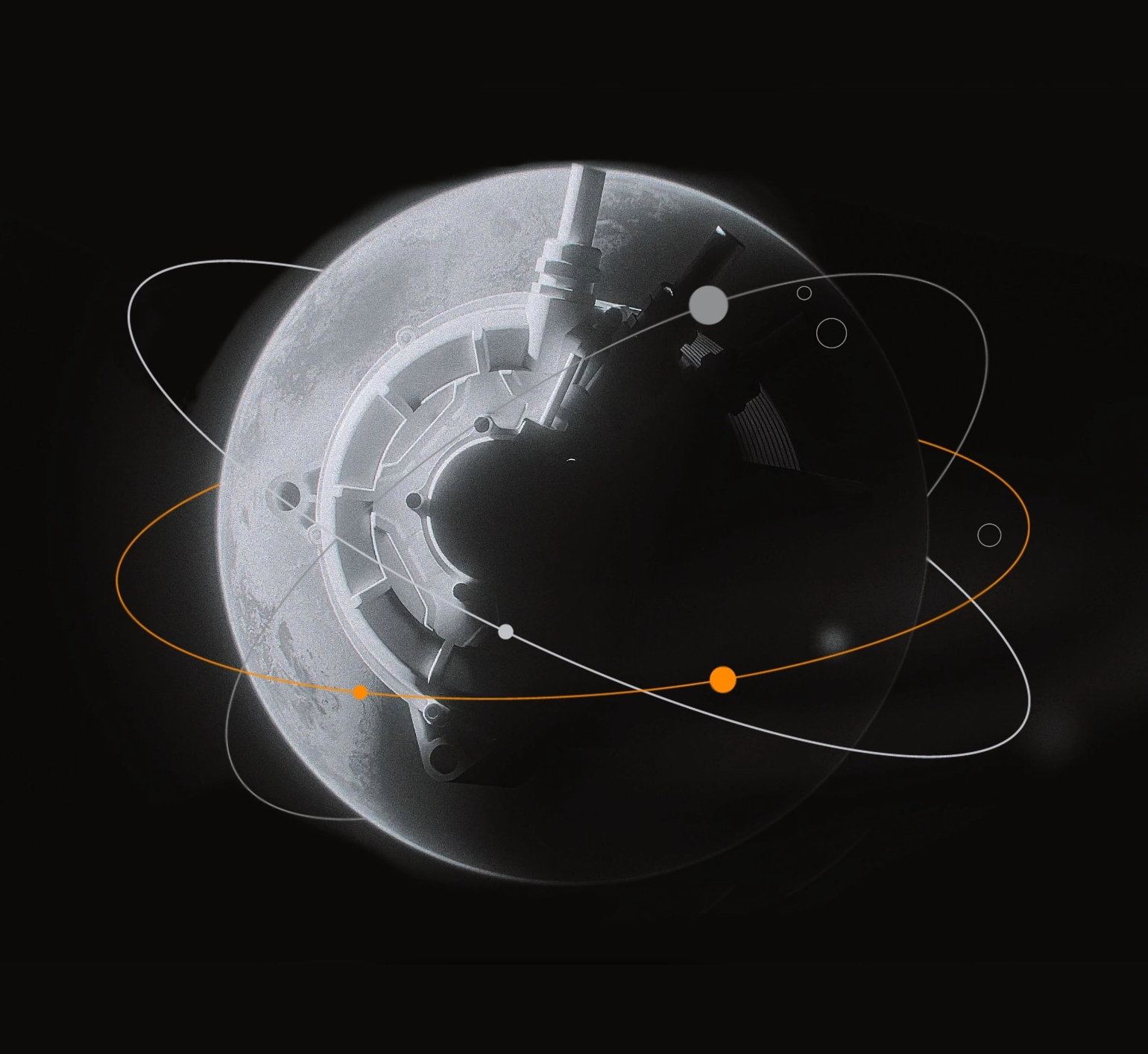Helius drive system illustrated with dynamic orbit lines, representing advanced propulsion for high-speed or heavy-duty LEVs.